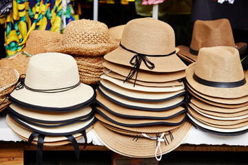 hats for sale at the market