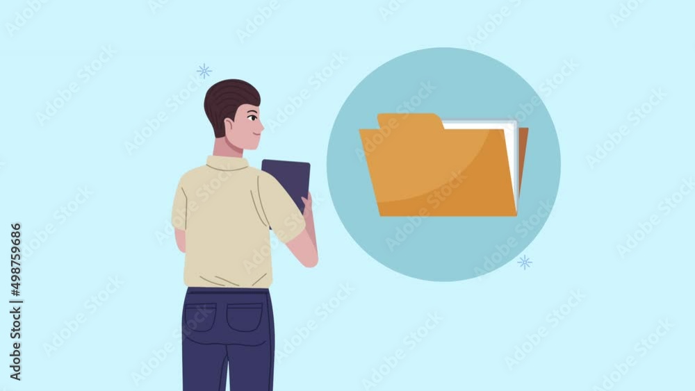 Poster elegant businessman worker with folder animation