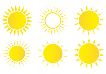 Sun icon set. Weather sun icon. Yellow sun star. Summer elements for design. Vector illustration