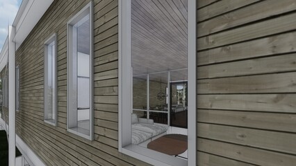 wooden facade Architecture sketch 3d illustration
