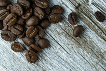 coffee beans on wood background