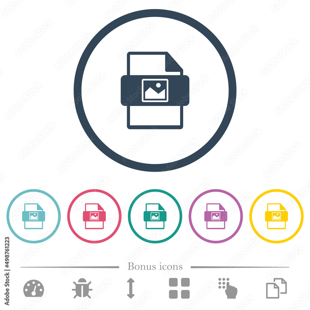 Poster image file type flat color icons in round outlines