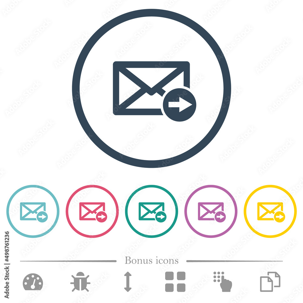 Aufkleber mail forwarding flat color icons in round outlines