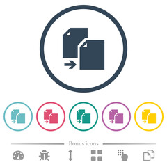 Copy document solid flat color icons in round outlines