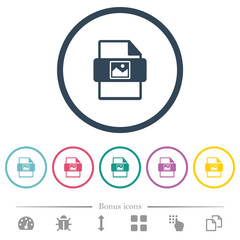 Image file type flat color icons in round outlines