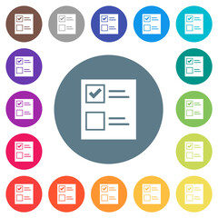 Ballot paper solid flat white icons on round color backgrounds