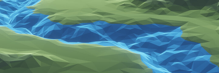 Fototapeta premium 3D low poly river. Abstract topographic terrain.