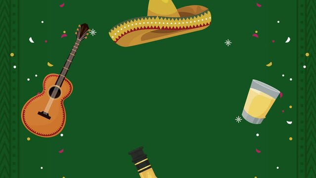 mexican fiesta celebration with pattern animation