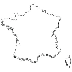 French Map with 3D Outline Geometric Construction.
