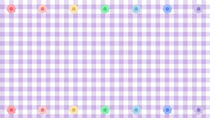 cute small purple gingham with rainbow flower, plaid, checkered, tartan pattern background
