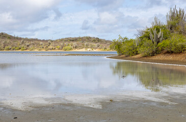 Walk along the salty shores of the Jan Thiel lagoon on the Caribbean island Curacao