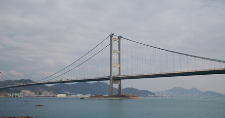 Fototapeta na wymiar Tsing Ma Suspension bridge in Hong Kong city