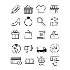 Online shopping and e-commerce icons set. Vector illustration thine line style.