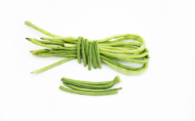 yard long bean slice on white background.selective focus