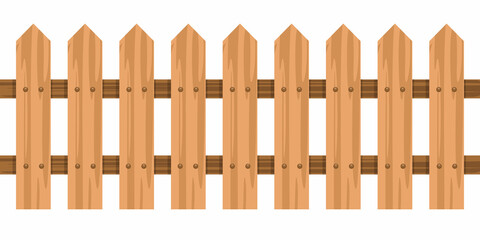 Wooden fence isolated on white background. Garden fence cartoon. Timber gate. Vector stock