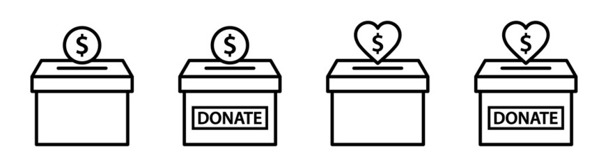 Donation Box Set Icon. Charity Box Icon, Vector Illustration