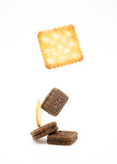 Chocolate chip cookies isolated on white background with clipping path. Collection
