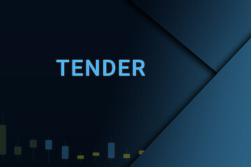 tender  background. Illustration with tender  logo. Financial illustration. tender  text. Economic term. Neon letters on dark-blue background. Financial chart below.ART blur - obrazy, fototapety, plakaty