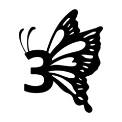 3 Number three Butterfly abstract monogram