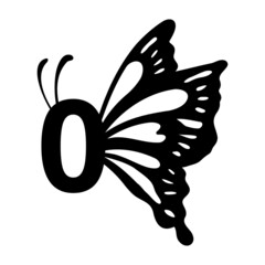 0 Number Zero Butterfly abstract monogram