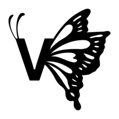 V Alphabet Butterfly abstract monogram