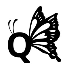 Q Alphabet Butterfly abstract monogram