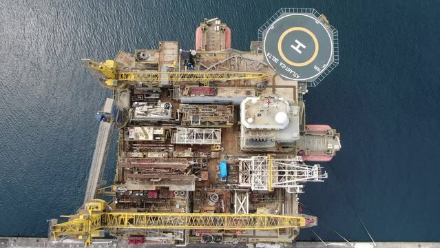 Top-down drone shot of an oil rig (oil platform)