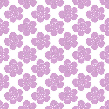 Floral seamless vector pattern with flowers. Spring flora. Simple hand-drawn kids style. Pretty ditsy for fabric, textile, wallpaper. Digital paper in white background © Anna Eshka
