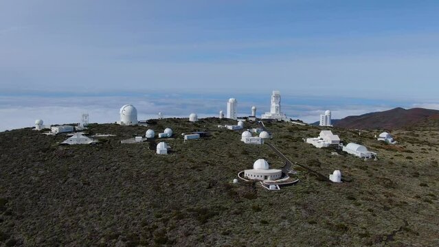 Teide astronomical observatory seen from above, Tenerife, Canary Islands, Spain