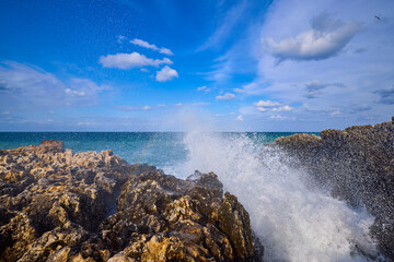 Beautiful landscape with a rocky sea shore on a sunny day