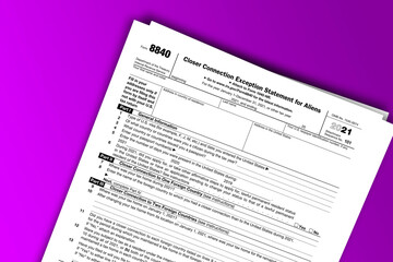 Fototapeta premium Form 8840 documentation published IRS USA 44207. American tax document on colored