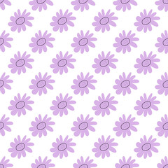 Floral seamless vector pattern with flowers. Spring flora. Simple hand-drawn kids style. Pretty ditsy for fabric, textile, wallpaper. Digital paper in white background