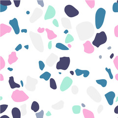 Colorful seamless pattern with imitation of Venetian terrazzo. Marble texture with fragments of stone. Abstract vector illustration