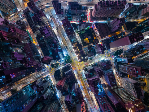 Fototapeta Top down view of Hong Kong city at night