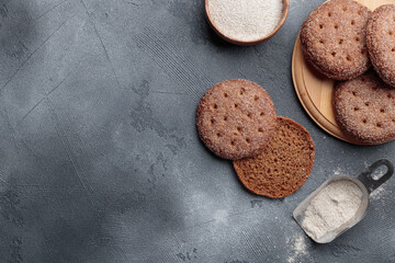Ruisleipa - traditional Finnish rye bread on a gray concrete