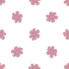 Floral seamless vector pattern with flowers. Spring flora. Simple hand-drawn kids style. Pretty ditsy for fabric, textile, wallpaper. Digital paper in white background