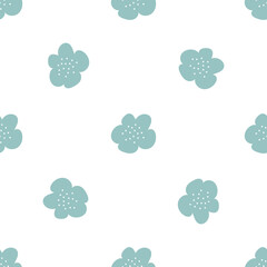 Floral seamless vector pattern with flowers. Spring flora. Simple hand-drawn kids style. Pretty ditsy for fabric, textile, wallpaper. Digital paper in white background