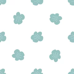 Foto op Canvas Floral seamless vector pattern with flowers. Spring flora. Simple hand-drawn kids style. Pretty ditsy for fabric, textile, wallpaper. Digital paper in white background © Anna Eshka