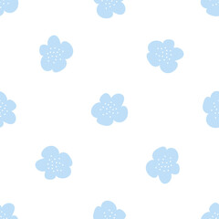Floral seamless vector pattern with flowers. Spring flora. Simple hand-drawn kids style. Pretty ditsy for fabric, textile, wallpaper. Digital paper in white background