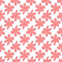 Floral seamless vector pattern with flowers. Spring flora. Simple hand-drawn kids style. Pretty ditsy for fabric, textile, wallpaper. Digital paper in white background