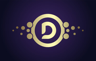 Dots Letter D Logo in Gold and Purple Gradient. Alphabet Dotted Icon Vector Design, EPS10.

