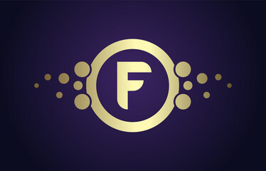 Dots Letter F Logo in Gold and Purple Gradient. Alphabet Dotted Icon Vector Design, EPS10.

