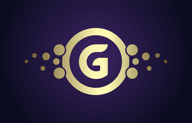 Dots Letter G Logo in Gold and Purple Gradient. Alphabet Dotted Icon Vector Design, EPS10.
