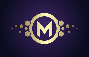 Dots Letter M Logo in Gold and Purple Gradient. Alphabet Dotted Icon Vector Design, EPS10.
