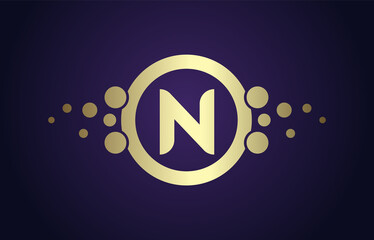 Dots Letter N Logo in Gold and Purple Gradient. Alphabet Dotted Icon Vector Design, EPS10.
