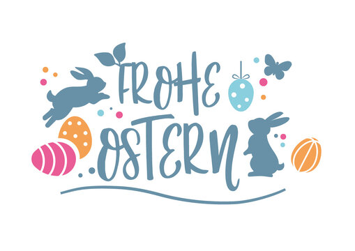 Frohe Ostern - Vektor Illustration Ostergrüße mit Hasen und deutschem Text