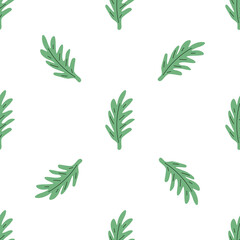 Green leafs seamless pattern. Vector hand drawn botanical illustration. Pretty scandi style for fabric, textile, wallpaper. Digital paper in white background