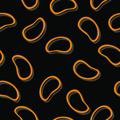 Simple geometry deformed oval vector seamless pattern. Orange figure with grey shadow on black back, trendy modern background