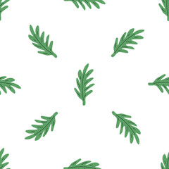 Green leafs seamless pattern. Vector hand drawn botanical illustration. Pretty scandi style for fabric, textile, wallpaper. Digital paper in white background