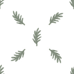 Green leafs seamless pattern. Vector hand drawn botanical illustration. Pretty scandi style for fabric, textile, wallpaper. Digital paper in white background